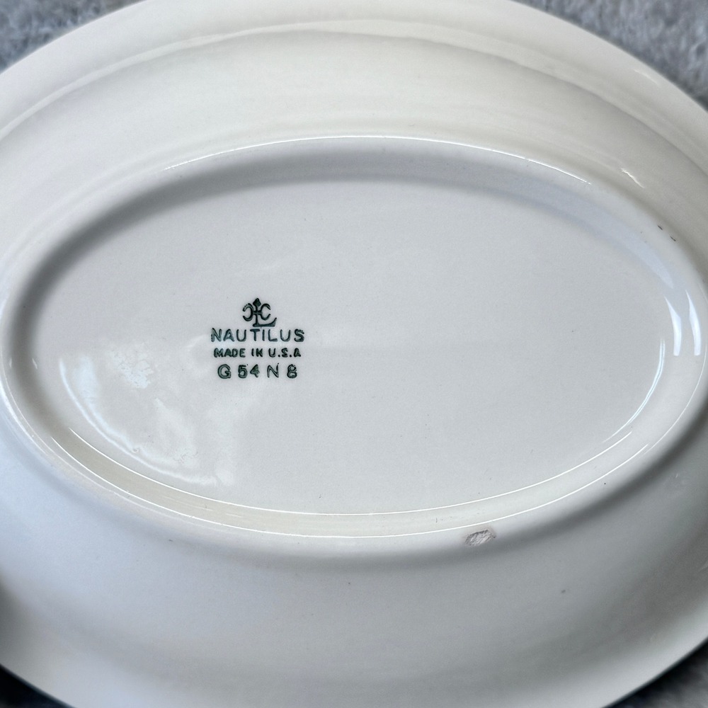 Vintage Nautilus Rose Oval Bowls Grannycore Set of 2 Green Rim Floral Made USA - Picture 6 of 12